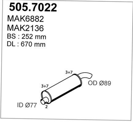 ASSO Keski-/takaäänenvaimentaja 505.7022