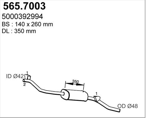 ASSO Keski-/takaäänenvaimentaja 565.7003