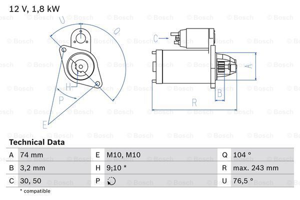 BOSCH Käynnistinmoottori 0 986 018 680