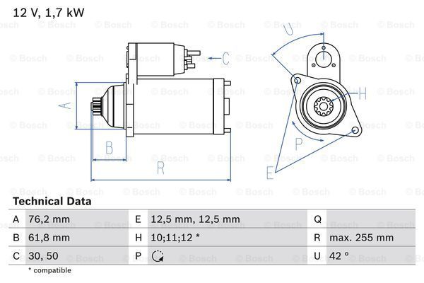 BOSCH Käynnistinmoottori 0 986 020 260