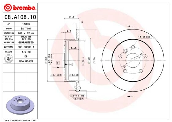 BREMBO Jarrulevy 08.A108.10