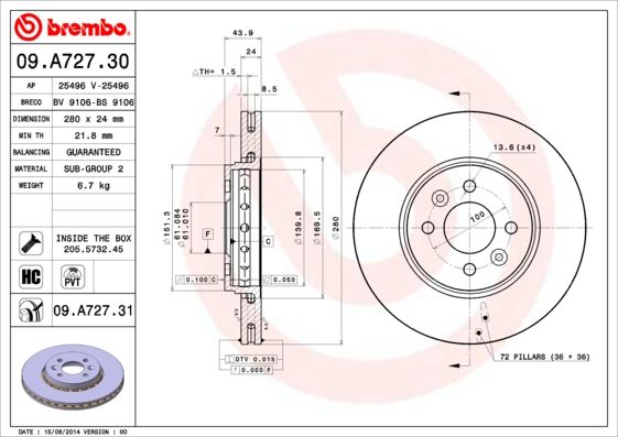 BREMBO Jarrulevy 09.A727.30