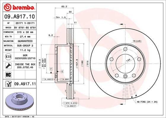 BREMBO Jarrulevy 09.A917.11
