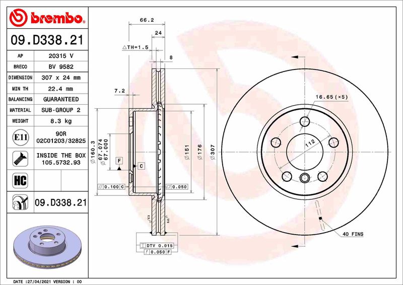 BREMBO Jarrulevy 09.D338.21