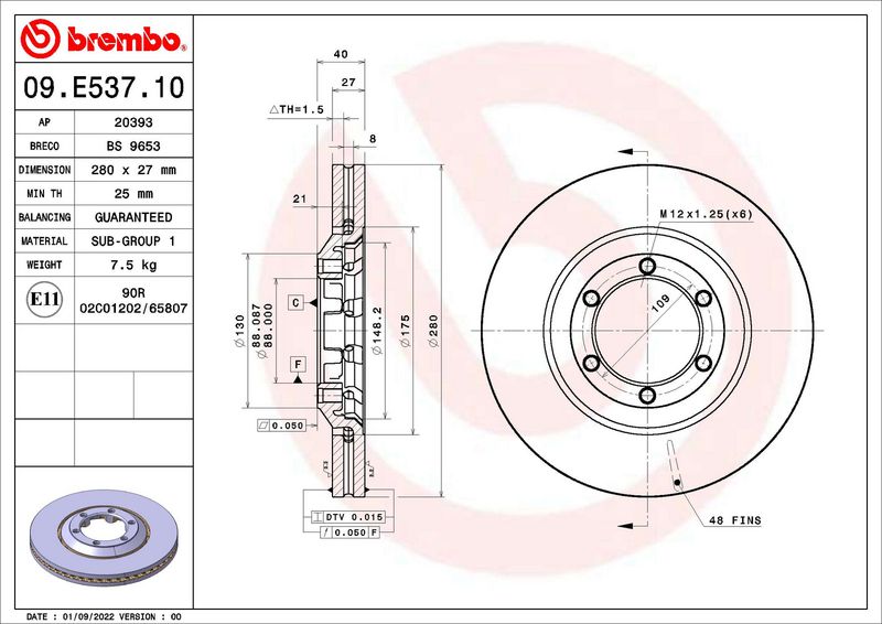 BREMBO Jarrulevy 09.E537.10