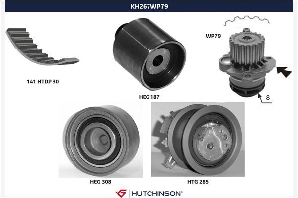 HUTCHINSON Vesipumppu + jakohihnasarja KH 267WP79