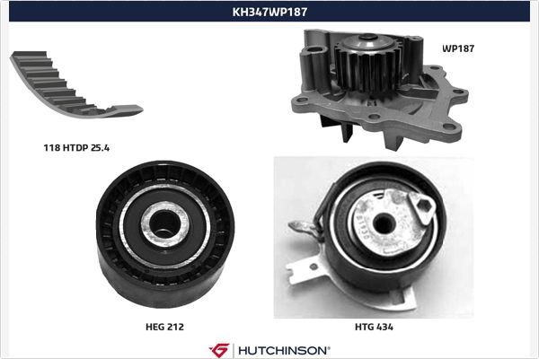 HUTCHINSON Vesipumppu + jakohihnasarja KH 347WP187