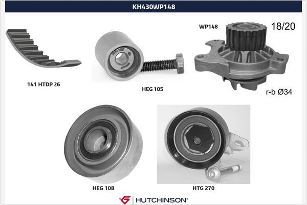 HUTCHINSON Vesipumppu + jakohihnasarja KH 430WP148