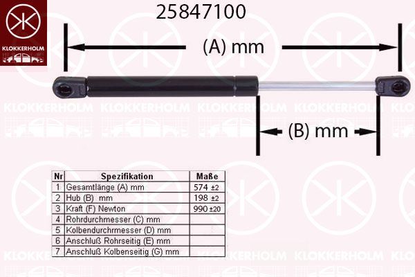 KLOKKERHOLM Kaasujousi, tavaratila 25847100