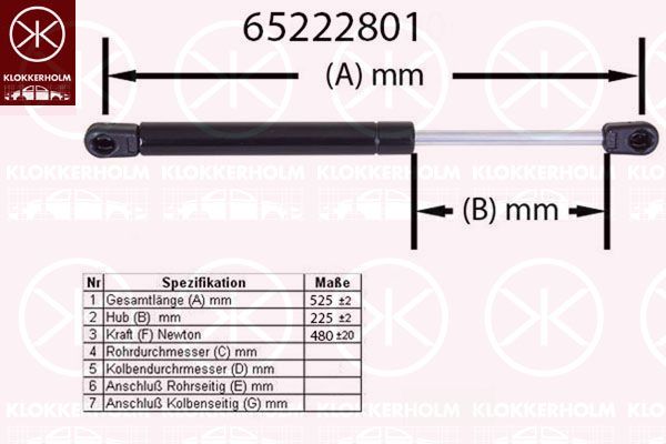 KLOKKERHOLM Kaasujousi, konepelti 65222801