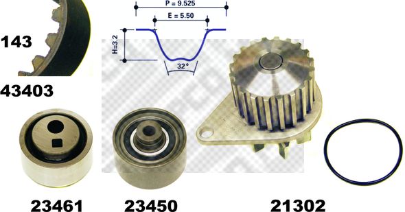 MAPCO Vesipumppu + jakohihnasarja 41403