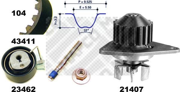 MAPCO Vesipumppu + jakohihnasarja 41411