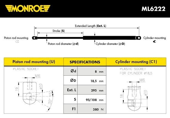 MONROE Kaasujousi, konepelti ML6222